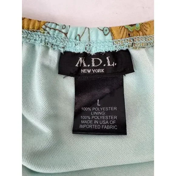 Vintage Y2K Skirt Lined Floral Aqua 70s-inspired A-Line Flowy Lightweight Large - Picture 6 of 6